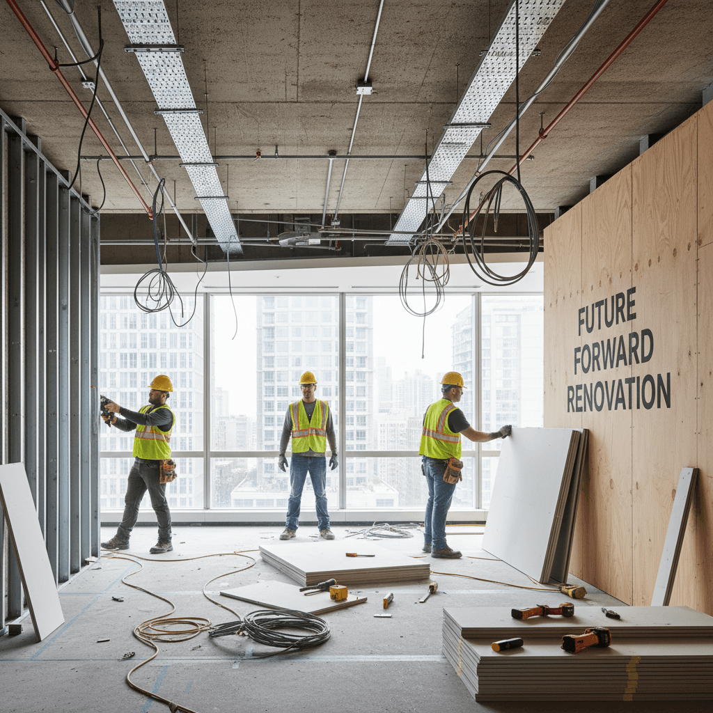 Commercial renovation team working in an office space