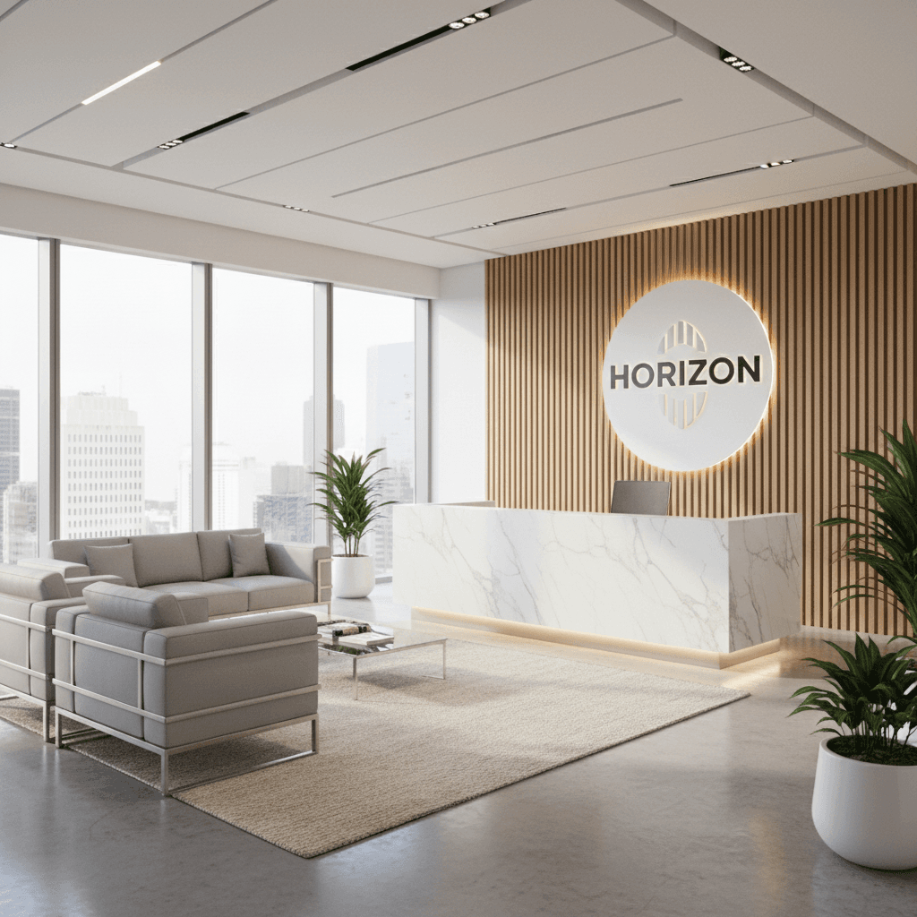Modern office reception with sleek interior