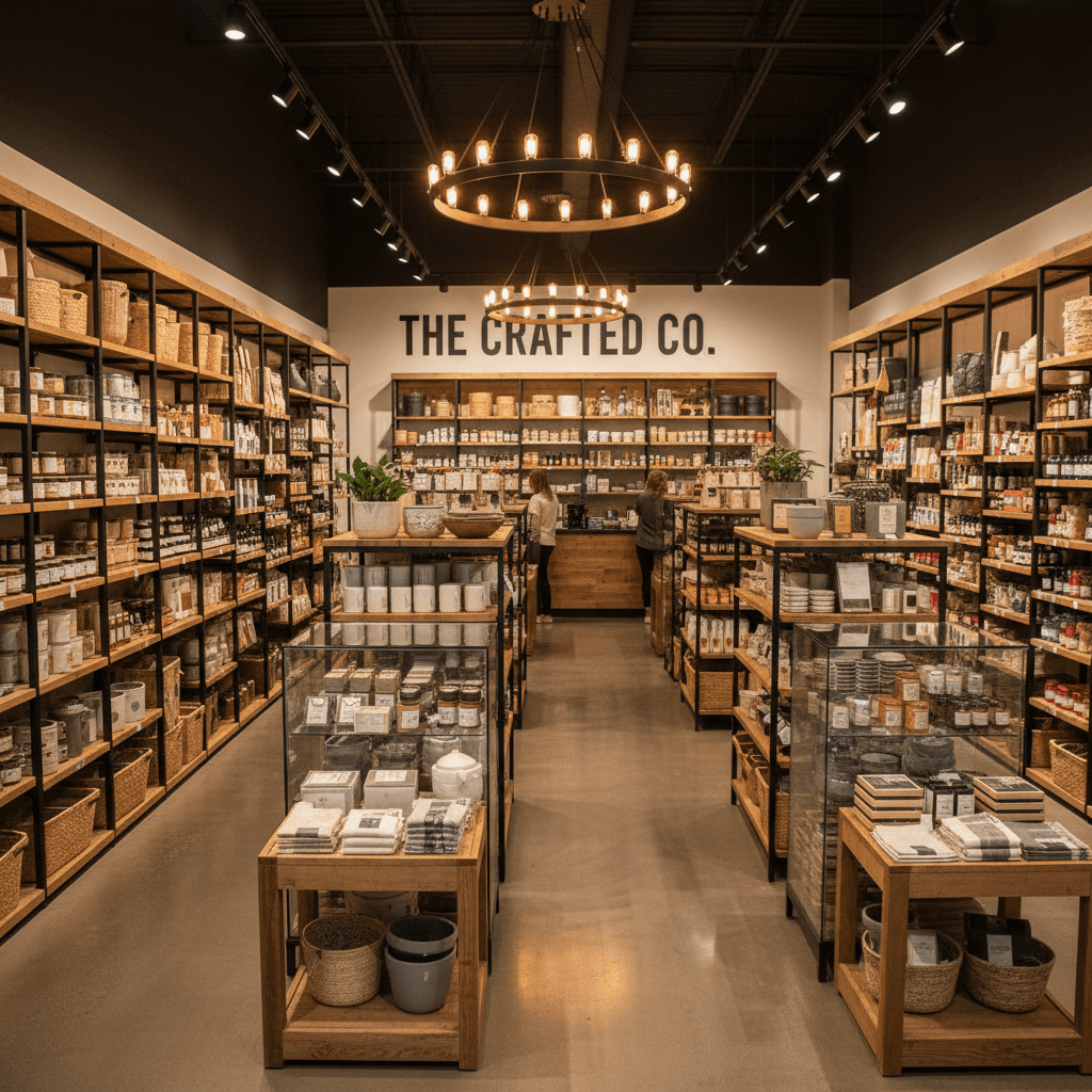Retail store interior with shelves and displays