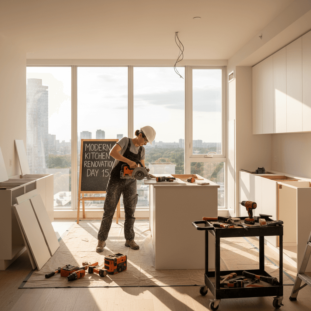 Renovating an apartment kitchen with new fixtures and finishes