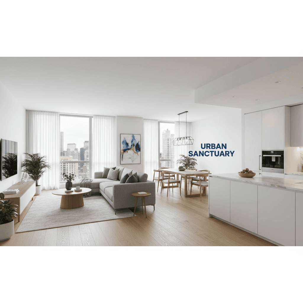 Completed apartment interior with modern design and open layout