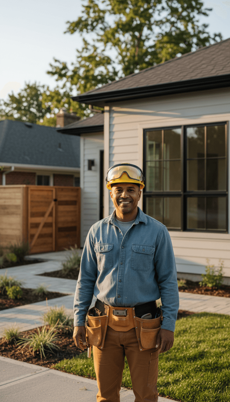 Contractor standing at a construction site